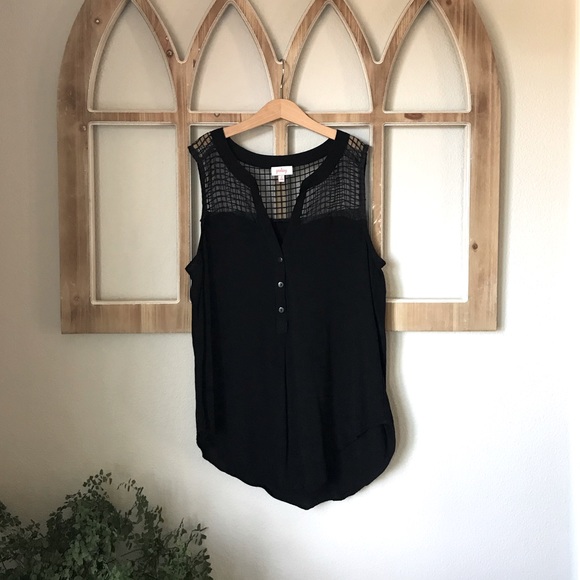 Pixley Tops - Black Sleeveless Henley Tank